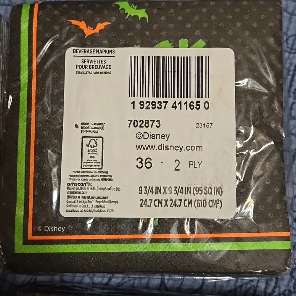 Disney Halloween Beverage Party Napkins - Black and Orange Set of 4 Packs New